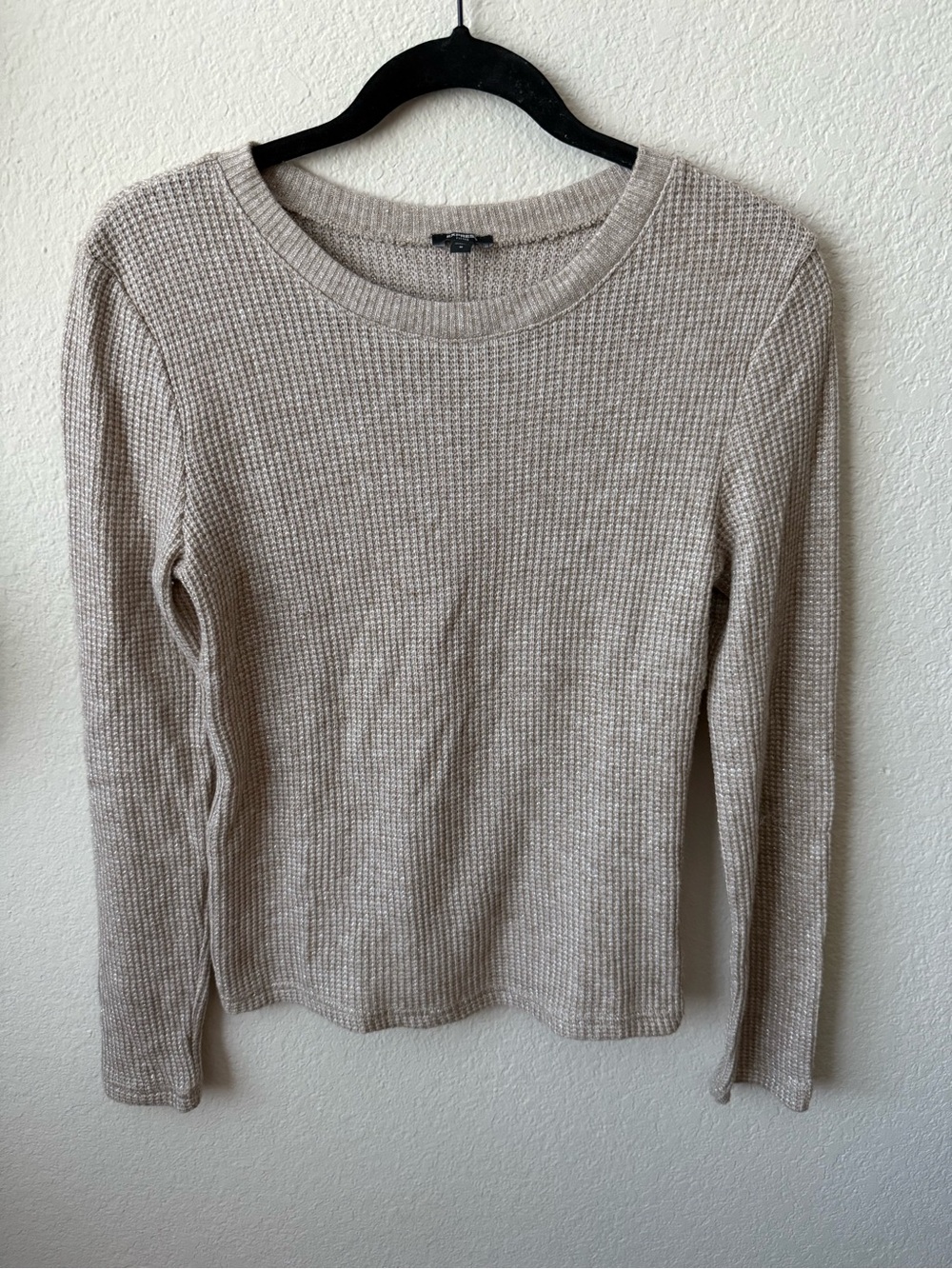 Light Taupe Waffle-Knit Long Sleeve Top